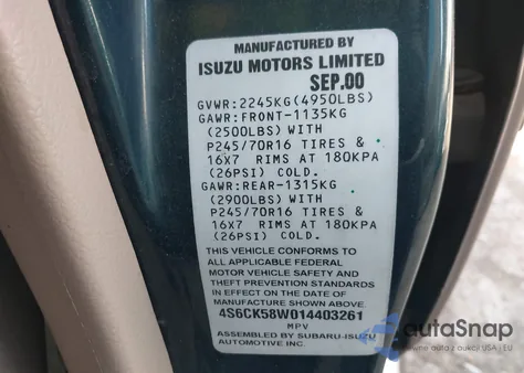 2001 Honda Passport Ex/Lx from USA, damaged, VIN 4S6CK58W014403261